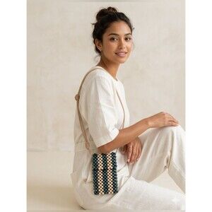 Universal Thread Beaded Crossbody Cell Phone Caddy Boho Travel Neutral & Blue